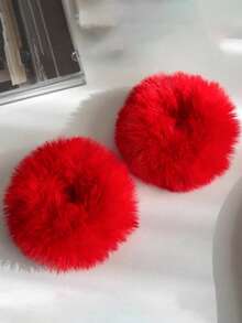 2pcs Set Basic Minimalist Autumn/Winter Preppy Style Commute Faux Fur Scrunchies Hair Accessories - Royal Blue - View 15