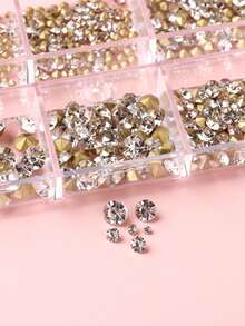 FULL BEAUTY 1 Box White Crystal Rhinestone Pointed Nail Jewelry Decoration, DIY Nail Art Supplies Nails Nail Gems Nail Charms - White - View 4