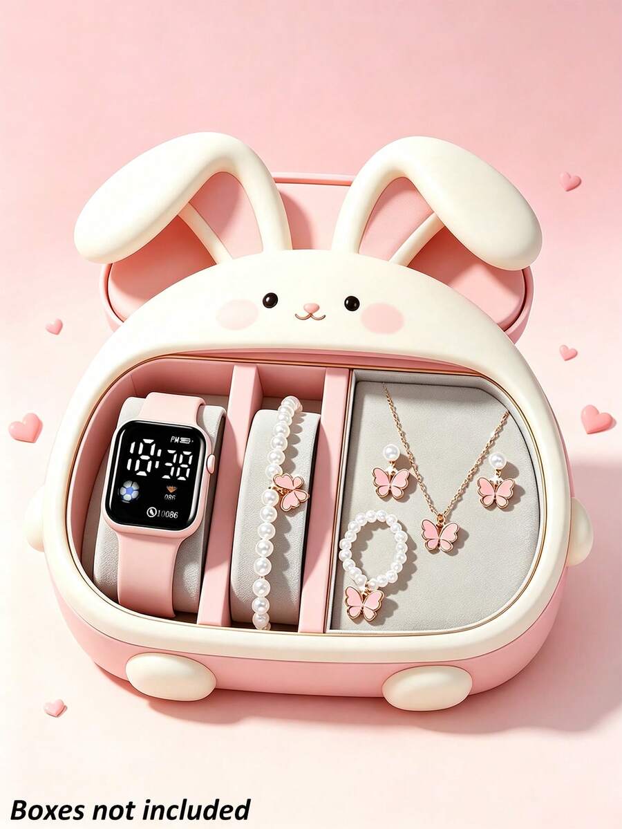 6pcs/Set Jam Tangan Elektronik Layar LED Digital Bermotif Modis untuk Anak Perempuan, Sempurna untuk Dipakai Anak Perempuan. Dapat Dipadukan dengan Set Perhiasan Kupu-kupu seperti Kalung, Gelang, Cincin, dan Anting-anting, Hadiah Kembali ke Sekolah (Kotak Hadiah Tidak Termasuk) - MultiWarna - View 1