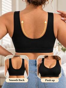 Women's Seamless Wireless Bra, No Padding, Comfortable Soft Elastic Wide Strap V-Neck Sleep Yoga Daily Crop Top - Black - View 4