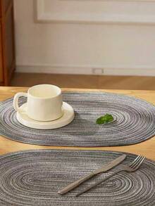 1/2/4/6/8pcs Minimalist Gradient Milk Coffee Color Oval Polyester Placemats - Dark Grey - View 4