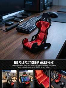 1pc Racing Seat Phone Holder, Adjustable Stable Desktop Phone Stand, Perfect For Desk, Gaming, Bedroom Decor, Ideal For Gamers And Racing Enthusiasts, Cool Creative Universal Smartphone Holder, Fun Desktop Ornament, Birthday Or Holiday Gift - Multicolor - View 6