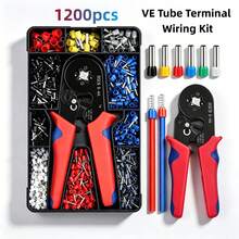 1200pcs VE Pre-Insulated Tubular Cold Pressing Wire Terminals And Ratchet Crimping Pliers Set, Full Copper Core Terminal Sleeves, Self-Adjusting Multi-Size Wire Crimping Tool Kit, Suitable For Home Appliance Maintenance And DIY Wiring Projects - VE Conduit Terminal + Dedicated Crimping Tool Set - View 2