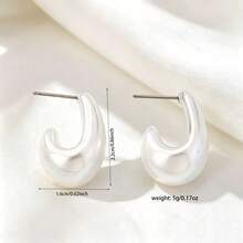 1 Pair Dopamine Water Drop Geometric Faux Pearl Stud Earrings For Women, Suitable For Cross-Border Vacation, Travel, Jewelry, Autumn/Winter Accessories - White - View 4