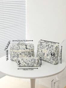Sketch Floral Quilted Makeup Bag Set, Soft Fabric Zipper Storage Pouch, Multi-Size Travel Toiletry Bag, Skincare And Cosmetics Organizer - Multicolor - View 4