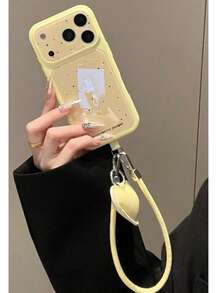 Ins Candy Color Splatter English Letter Apple 17 Phone Case 17 Pro Max New Glass 16 Pro Cute 15 Creative 13 Women's 16 Pro Max Soft Silicone Protective Cover With Lanyard - Yellow - View 4
