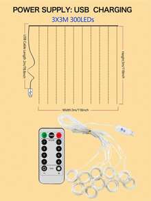 LED Garland Curtain Lights, 8 Modes, With USB Remote Control, For Wedding, Christmas, Home, Holiday Decoration - White - View 11