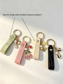 PU Leather Textured Keychain Pendant, Creative Cute Bee, Flower, Small Fish Key Chain, Key Remote Control Pendant, Bag Charm Key Accessory - A - View 6