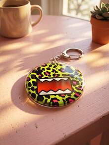 1Pc/9Pcs Domo-Kun Classic Anime Character Theme Multi-Color Textured Round Acrylic Keychains, Including Blue Pixel, Yellow Abstract, Green Leopard Print, Pink Checkerboard, Galaxy Starry Sky, Classic Landscape, Pink Glitter, Brown Fuzzy And Rainbow Gradient Designs, Fashionable Bag Charms, Suitable For Fan Gifts, Cute Collectibles, All Seasons - Multicolor - View 12