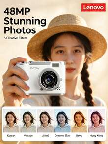 Lenovo Kamera Digital Retro Putih Mutiara | 48MP + Perekaman 4K HD, Lampu Pengisi Terintegrasi + Layar Lipat Selfie, Abadikan Suasana Menakjubkan dalam Foto Anda - View 9