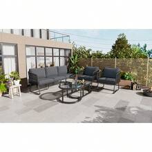 Outdoor Patio&Backyard Furniture Garden Lounge Set, Thick Quality Space Saving Sofas With Glass Coffee Table, - Grey + Iron - View 3