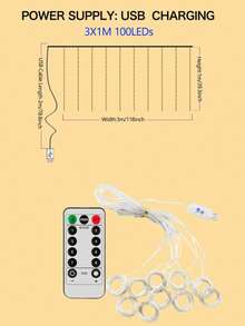 LED Garland Curtain Lights, 8 Modes, With USB Remote Control, For Wedding, Christmas, Home, Holiday Decoration - White - View 12