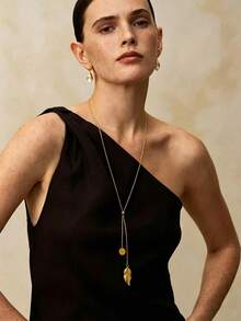1pc Gold Stainless Steel Hypoallergenic Leaf Pendant Adjustable Long Necklace For Women, Elegant Style Suitable For Street Photography And Daily Decoration - Gold - View 6