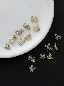 Autumn New Arrival 30PCS Gold Alloy Nail Charms, Mixed 3D Bow Heart Pearl Rabbit Flower Rhinestone Nail Art Decorations, Luxury Metal Nail Studs For DIY Manicure - Multicolor - View 6