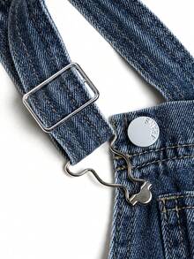 Young Boy Simple Light Blue Wide Leg Neutral Denim Overalls With Adjustable Shoulder Straps, Versatile Wide Leg Dungarees, All-Season Style, Without T-Shirt - Dark Wash - View 4