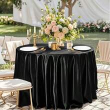 1pc Multi-Color Minimalist Classic Round Tablecloth, Suitable For Wedding, Valentine's Day And Home Decor - Black - View 1