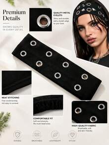 1pc Punk Gothic Black Metal Eye-Protection Headband, Wide Elastic Non-Slip Hair Band, Suitable For Yoga Sports, Cool Metal Rivet Daily Fashion Women's Hair Accessory - Multicolor - View 2