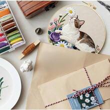 2D Flat Punch Needle Embroidery Kit For Beginners - Complete Embroidery Starter Set Including Tools And Instructions, DIY Punch Needle Embroidery Kit, Cat And Flower, Sleeping Cat, Cat Holding Flower, Cat Looking Up Embroidery Needle Beginner Handmade Kit Easy To Make Adult Holiday Gift And Decoration, Bamboo Frame Style Random - A - View 10