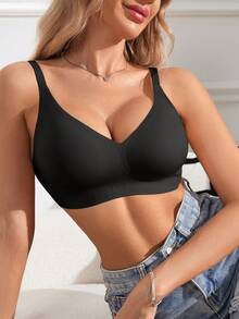 Black Seamless Adhesive Wireless Jelly Bra, Comfortable & Soft, Fashionable For Women, Suitable For Daily Wear All Year Round - Black - View 9
