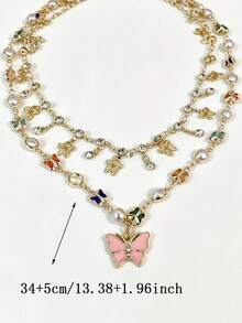 Pentagram Rhinestone Pink Butterfly Pendant Pearl Crystal Necklace Niche Sweet Style Collarbone Chain Women's Jewelry Suitable For Christmas Holiday Wear Also Can Be Given As Christmas Gift To Friends Or Family (Pattern And Color Random) - Multicolor - View 6