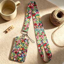 1 Piece Vibrant Wildflower Floral ID Badge Holder With Matching Lanyard, Colorful Garden Flower Print Card Holder For Student Office Work, Lovely Gift - Multicolor - View 1