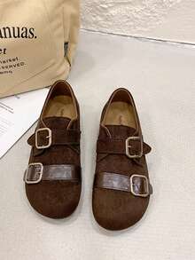 1 Pair Women's Brown Buckle Thick Sole Loafers, Fashion Casual Style, Height Increasing Slip-On Shoes - Brown - View 5