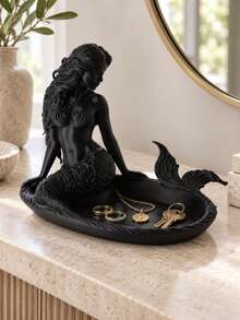 Mermaid Jewelry Tray, Exquisitely Carved Marine Creature Design With Clearly Visible Curly Hair And Fish Scale Texture. The Tray Groove Can Hold Delicate Silver Rings And Pearl Earrings, Suitable For Home Decor - Multicolor - View 9