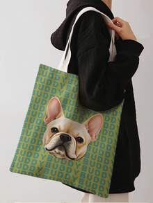 1pc Customized Pet Photo & Name Full Print Canvas Reusable Open Tote Bag, Large Lightweight Fashion Shopping Bag, Suitable For School, Party, Daily Shopping, Perfect Gift - Multicolor - View 4