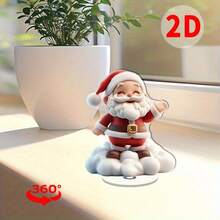 2D Flat 360° Rotating Acrylic Santa Claus Desktop Decoration With Stand, Red Set And White Cloud Design Holiday Centerpiece - A - View 7