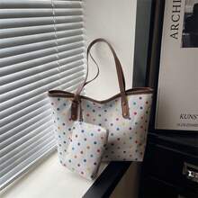 Vintage Polka Dot Women's Shoulder Tote Bag With Matching Coin Purse, Large Capacity Casual Commuter Handbag - Multicolor - View 12
