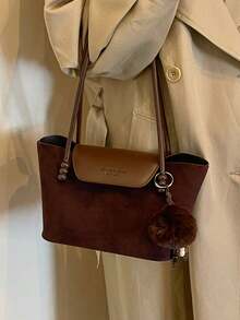 1pc Solid Color Suede New Women's Backpack, Shoulder Bag, Fashion Large Capacity Bucket Bag, Magnetic Closure, Dual Handles, Suitable For Commuting, Shopping, Dating, Shopping - Coffee - View 2