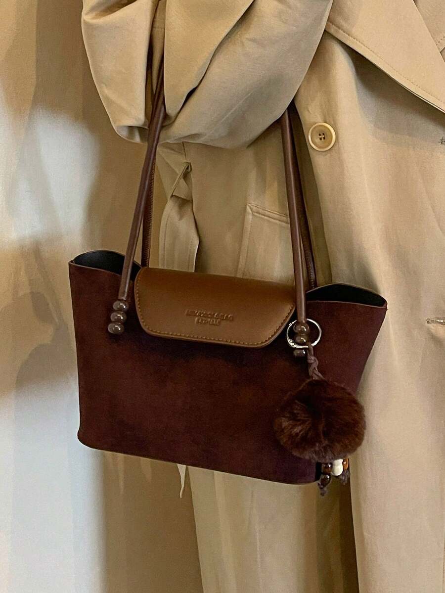 1pc Solid Color Suede New Women's Backpack, Shoulder Bag, Fashion Large Capacity Bucket Bag, Magnetic Closure, Dual Handles, Suitable For Commuting, Shopping, Dating, Shopping