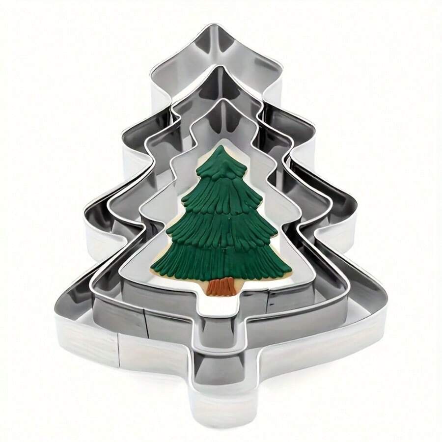 3pcs Christmas Tree Cookie Cutter Stainless Steel Cake Mold Christmas Cookie Cutter DIY Baking Christmas Mold, Perfect For Christmas Decoration, Christmas Gift - View 1