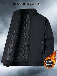 Autumn Winter Thermal Lined Thicken Jacket Men, Casual Stand Collar Loose Oversize Outerwear,Fleece - Black - View 1