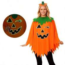 Halloween Costume, Glow-In-Night/Non-Glow-In-Night Adult Pumpkin Cape, Shawl, Pumpkin Hat Set, Cape, School Party Outfit - Multicolor - View 7