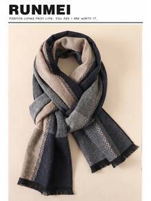 1pc Men's Gentleman Style 30*180cm Minimalist Warm Scarf, Suitable For Business, Outings, Daily Wear - Gentleman Gray Blue - View 1
