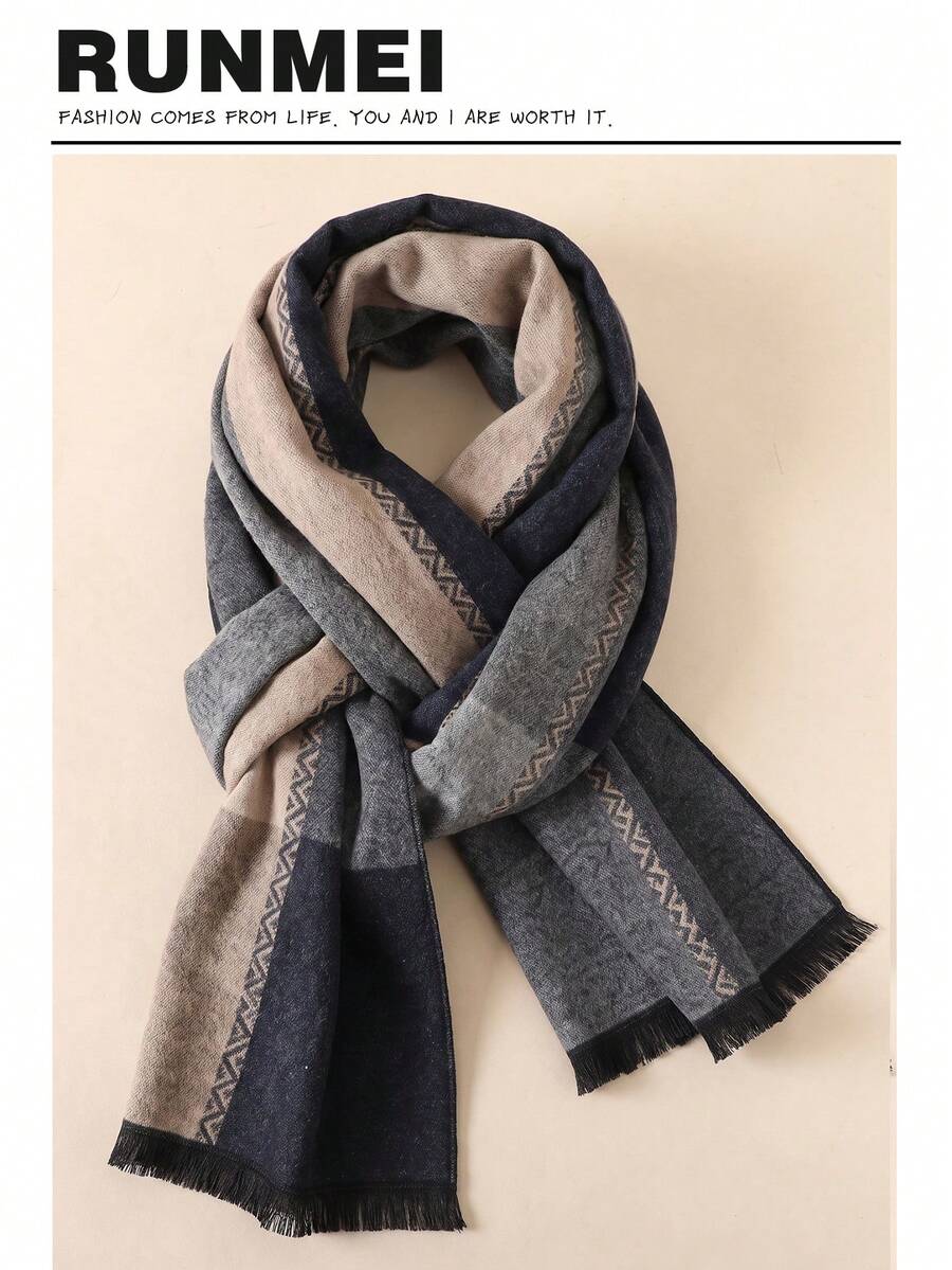 1pc Men's Gentleman Style 30*180cm Minimalist Warm Scarf, Suitable For Business, Outings, Daily Wear - Gentleman Gray Blue - View 1