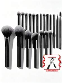 20pcs And 1pc Gift Makeup Brushes Set, Soft Dense Cosmetic Brushes For Foundation Powder Blush Eyeshadow Concealer Contour Highlight, Complete Face & Eye Makeup Brush Kit, Handles For Makeup Beginners And Daily & Party Makeup Application - Black - View 11