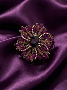 Lyxig blomspänne med strass, elegant överdriven broschaccessoar för kvinnor, festbrosch - Violet - Visa 3