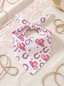 Pink Polyester Pet Scarf, Printed Design, Also Can Be Used As Drool Bib. Happy Puppy Pattern, Suitable For Cats And Dogs Of Small To Medium Size (Bichon, Teddy). Suitable For Indoor Or Outdoor Play All Year Round, Not Suitable For Large Dogs - Pink - View 2