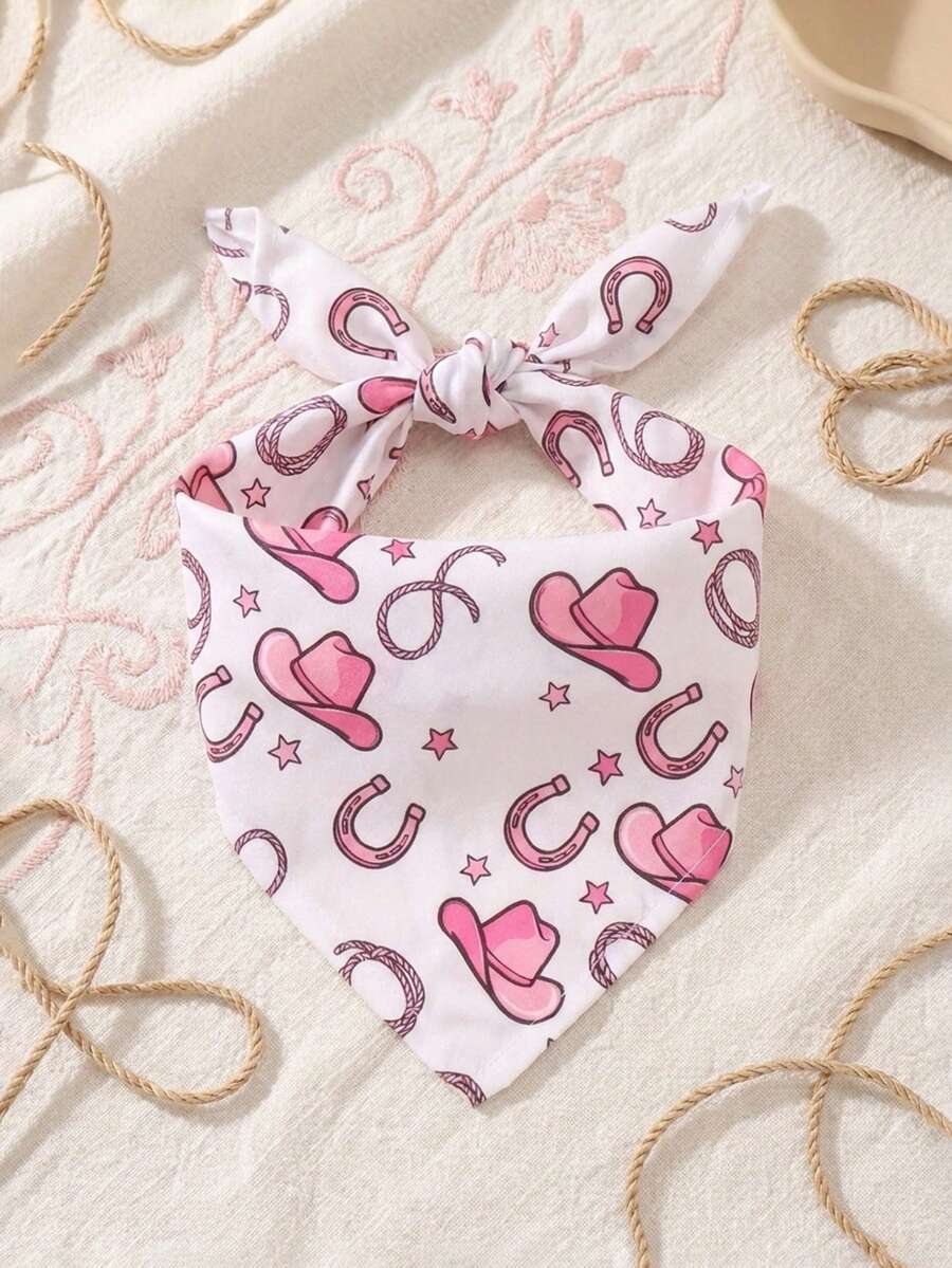 Pink Polyester Pet Scarf, Printed Design, Also Can Be Used As Drool Bib. Happy Puppy Pattern, Suitable For Cats And Dogs Of Small To Medium Size (Bichon, Teddy). Suitable For Indoor Or Outdoor Play All Year Round, Not Suitable For Large Dogs