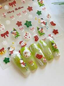 1pc Hot-Selling Christmas 3D Embossed Nail Stickers With Adhesive Backing, Snowman, Gingerbread Man, Christmas Tree, Reindeer Decor For DIY Fun Holiday Nail Art - Multicolor - View 2