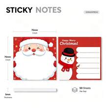 2 Packs Santa Claus & Snowman Theme Sticky Notes, Cute Holiday Self-Adhesive Memo Pads, 75x75mm Square Sticky Notes, 100 Sheets Total, Removable Backing, Suitable For Office, Home And Daily Use - Multicolor - View 5