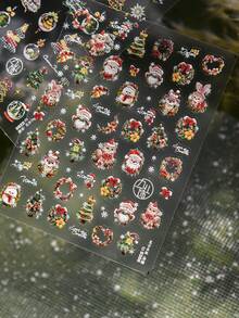 Cute Animal Christmas 5D Embossed Nail Stickers, Santa Rabbit Cat Wreath Pine Tree Snowflake Self Adhesive Nail Art Decor For Xmas Manicure - Multicolor - View 4