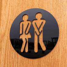 2D Flat Modern Black Acrylic Bathroom Sign, Wall-Mounted Neutral Restroom Door Sign With Floating Numbers - Suitable For Shopping Centers, Bars And Restaurants, 2D Flat - A - View 5