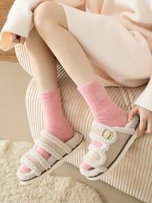 4 Pairs Women's Plush Mid-Calf Socks, Heart Pattern Warm Socks, Soft And Comfortable, Suitable For Autumn/Winter, Random Color - Multicolor - View 8