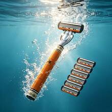 Men'S High-End Manual Razor Featuring A Yellow And Black Porcelain Design - Equipped With Stainless Steel Six-Layer Blades For A Smooth And Shave, Perfect For Grooming Beards And Mustaches. - Orange Color - View 7