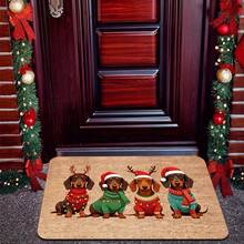 1pc Dachshund Christmas Door Mat With Christmas Hat And Sweater Pattern, Soft Polyester Fiber Indoor/Outdoor Carpet Kitchen Rugs, Machine Washable Pet Mat, Suitable For Entryway, Kitchen, Bathroom - Cute Dog Home Decor Gift For Pet Lovers - A - View 3