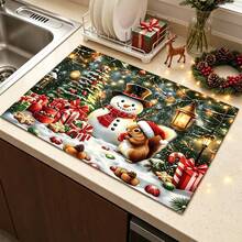 1pc Dish Drying Mat, Coffee Machine Mat, Christmas Pattern Dish Drying Mat, Christmas Atmosphere Tabletop Protector Mat, Christmas Theme Holiday Decoration Mat, Multi-Purpose Drying Mat, Home Gift, Tabletop Decor - XYLSD-1132 - View 4