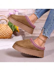 2026冬季新款 Uggs 女款天鵝絨保暖厚底平底包頭羊毛拖鞋 - 黃色 - 查看 9